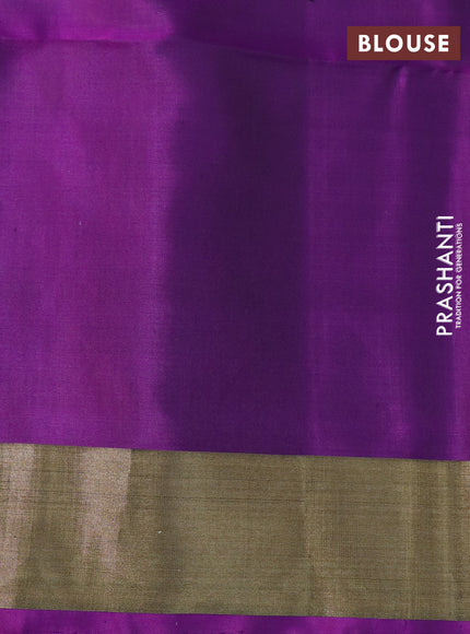 Ikat soft silk saree off white grey and purple with allover ikat weaves and long ikat woven zari border