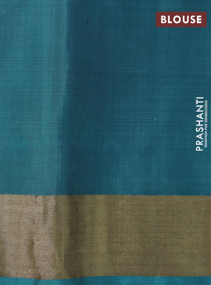 Ikat soft silk saree dual shade of mustard yellow and teal green with allover ikat weaves and long ikat woven zari border