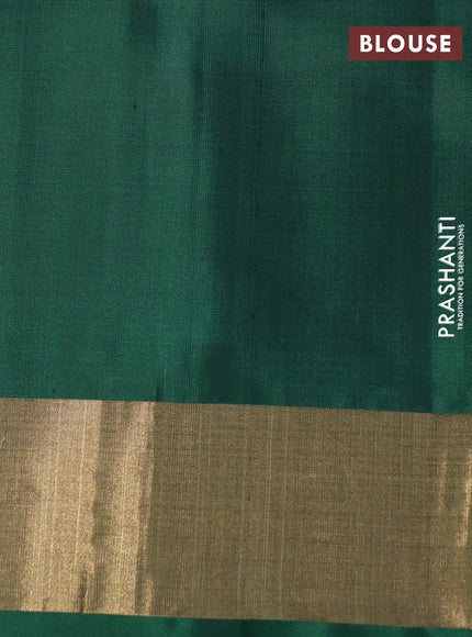 Ikat soft silk saree off white grey and bottle green with allover ikat weaves and long ikat woven zari border