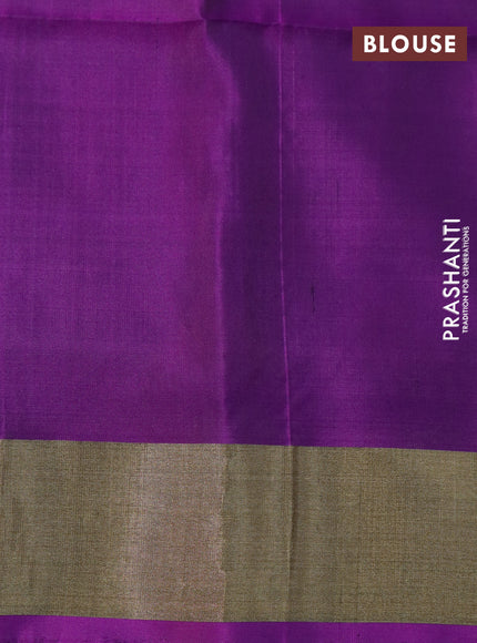 Ikat soft silk saree orange and purple with allover ikat weaves and zari woven border