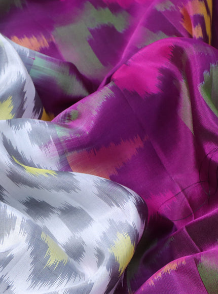 Ikat soft silk saree off white and purple with allover ikat weaves and zari woven border