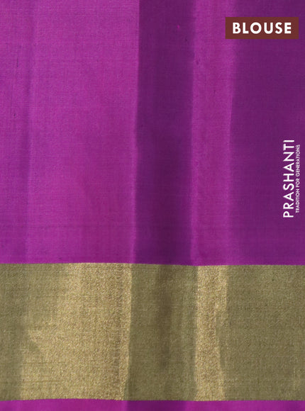 Ikat soft silk saree off white and purple with allover ikat weaves and zari woven border