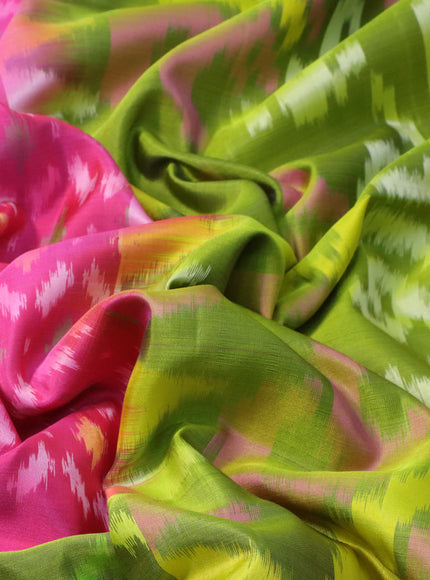 Ikat soft silk saree pink and lime green with allover ikat weaves and zari woven border