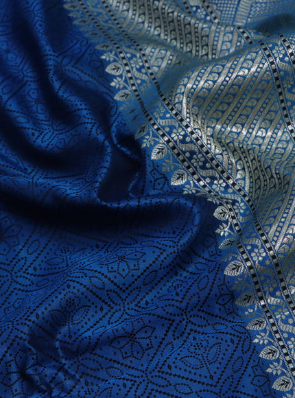 Mushru silk saree cs blue with allover self emboss and rich zari woven border