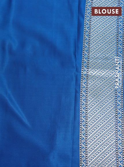 Mushru silk saree cs blue with allover self emboss and rich zari woven border