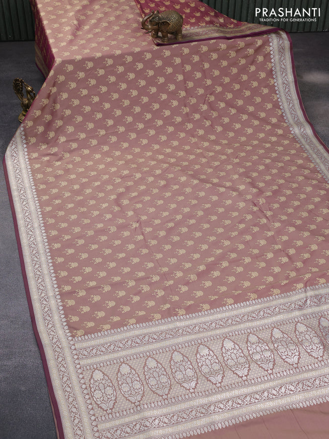 Mushru silk saree dual shade of purple with allover self emboss buttas and rich zari woven border