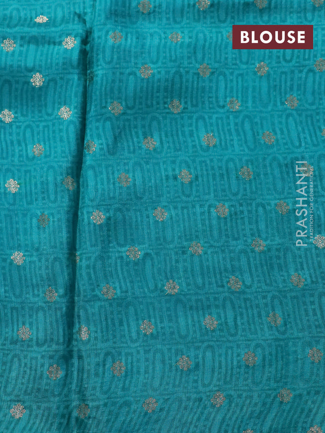 Semi mysore silk saree blue and cs blue with allover kalamkari prints and zari woven butta border