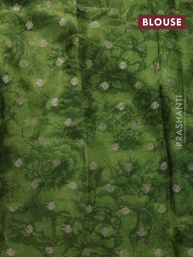 Semi mysore silk saree green shade and light green with allover floral prints and zari woven butta border