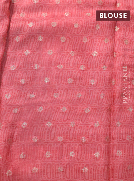 Semi mysore silk saree grey and peach pink with allover kalamkari prints and zari woven butta border