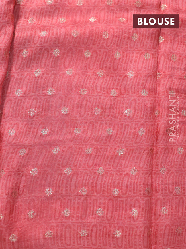 Semi mysore silk saree grey and peach pink with allover kalamkari prints and zari woven butta border