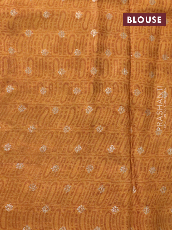 Semi mysore silk saree brown and mustard yellow with allover kalamkari prints and zari woven butta border