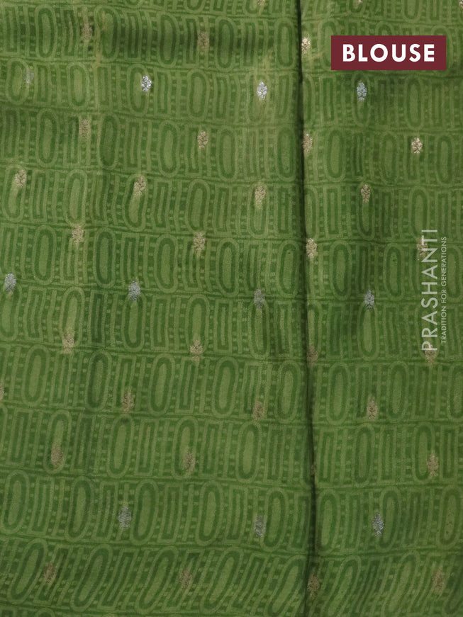 Semi mysore silk saree peacock green and green with allover kalamkari prints and zari woven butta border