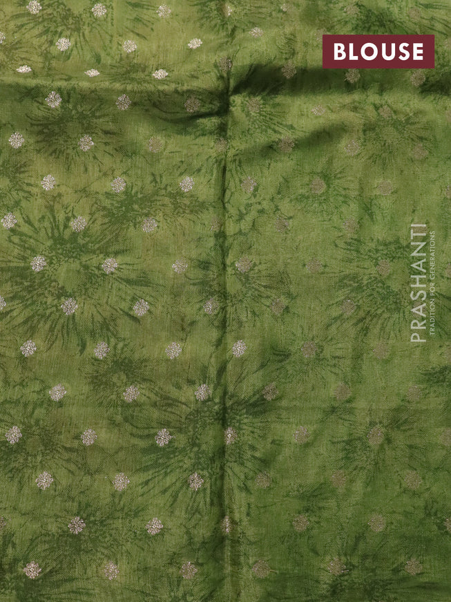 Semi mysore silk saree peacock green and green with allover floral prints and zari woven butta border