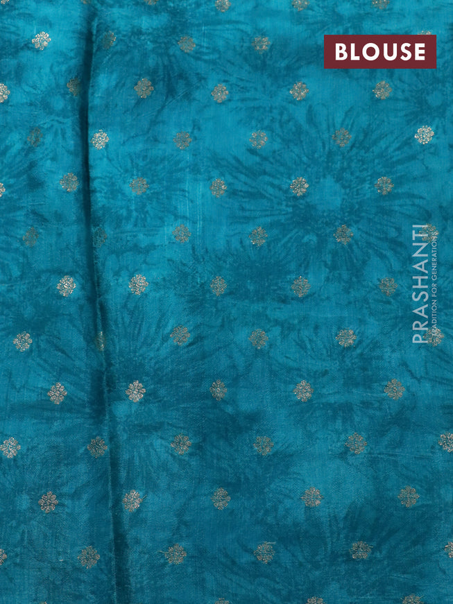 Semi mysore silk saree blue and cs blue with allover floral prints and zari woven butta border