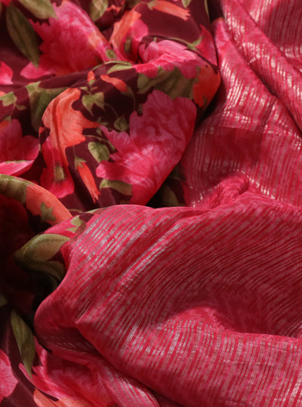 Semi mysore silk saree maroon and pink with allover floral prints and zari woven butta border