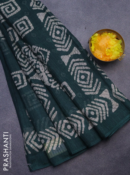 Jute cotton saree green with batik butta prints and printed border