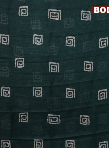 Jute cotton saree green with batik butta prints and printed border