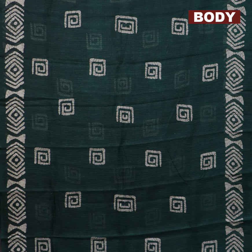 Jute cotton saree green with batik butta prints and printed border