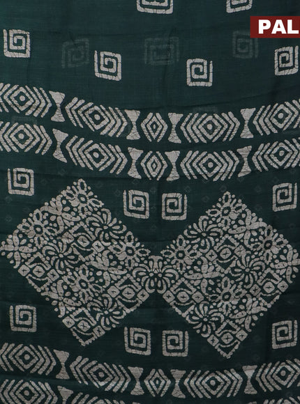 Jute cotton saree green with batik butta prints and printed border