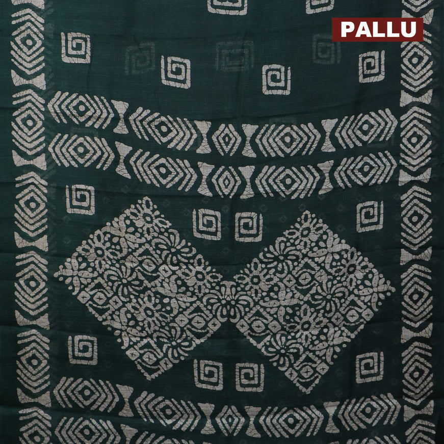 Jute cotton saree green with batik butta prints and printed border