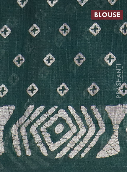 Jute cotton saree green with batik butta prints and printed border