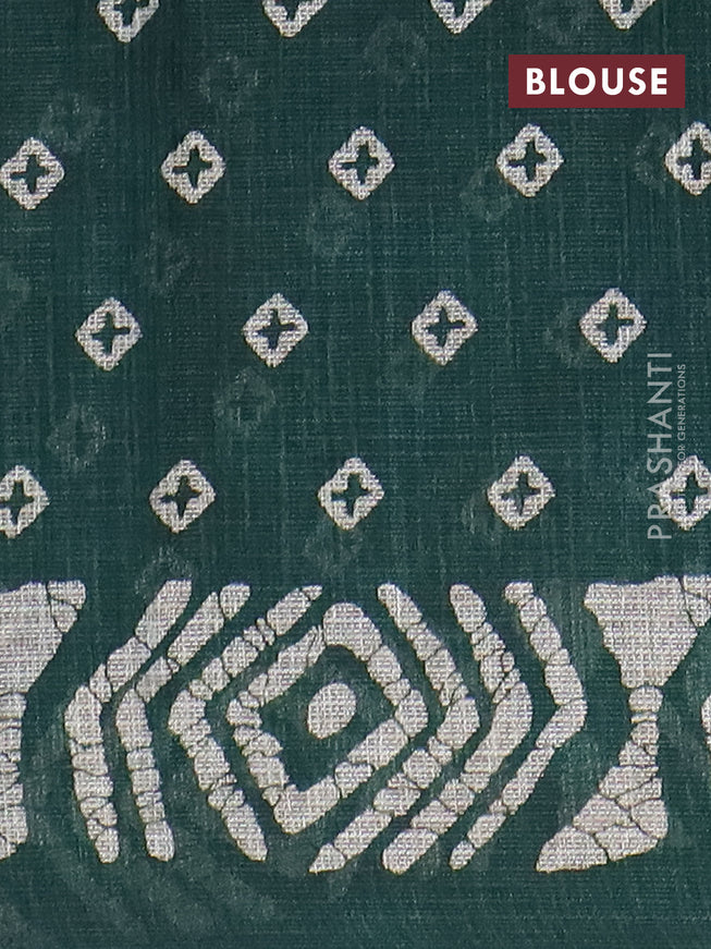 Jute cotton saree green with batik butta prints and printed border