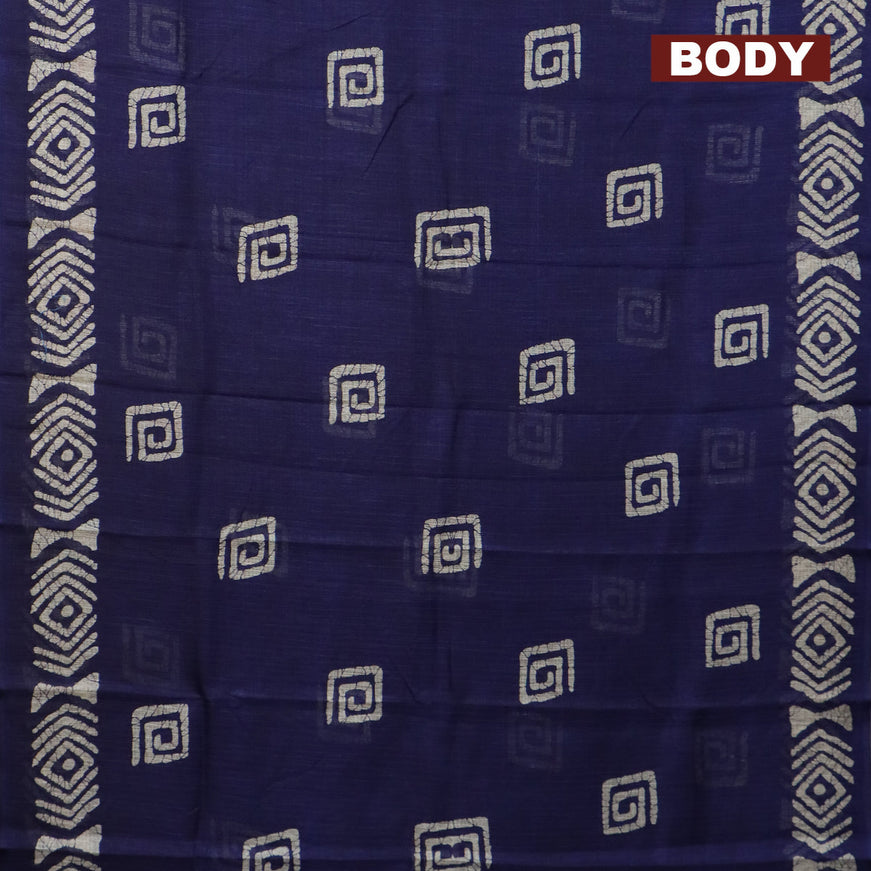 Jute cotton saree blue with batik butta prints and printed border