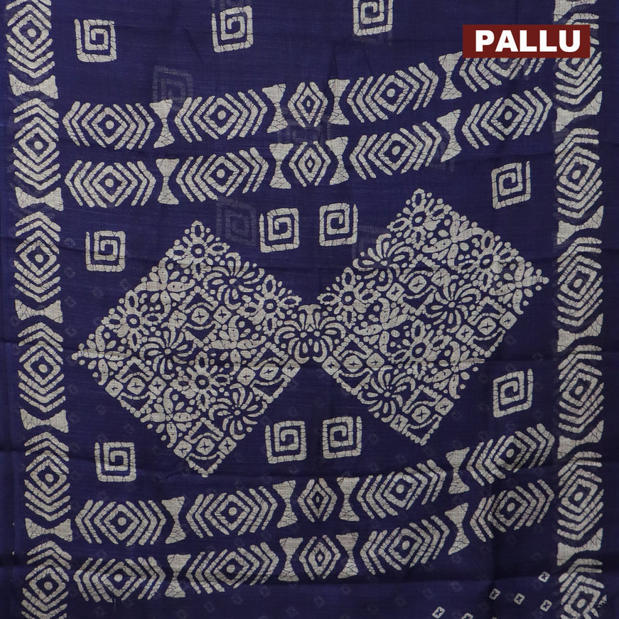 Jute cotton saree blue with batik butta prints and printed border