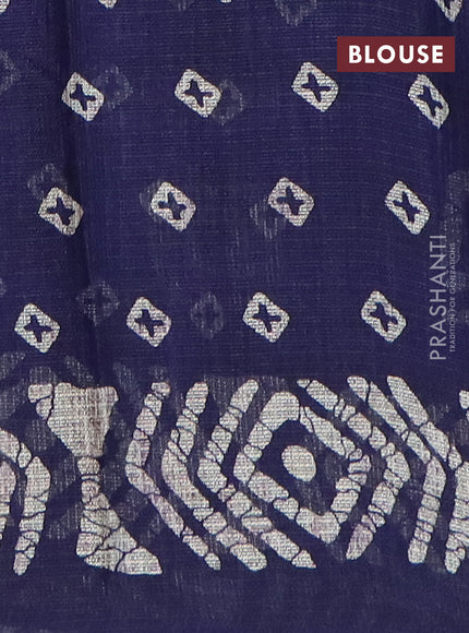 Jute cotton saree blue with batik butta prints and printed border