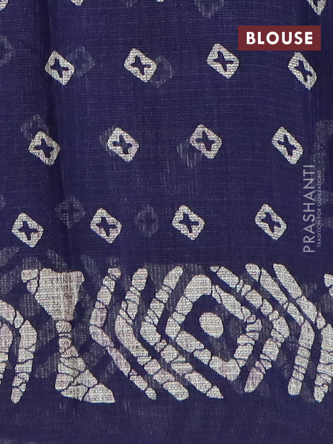 Jute cotton saree blue with batik butta prints and printed border