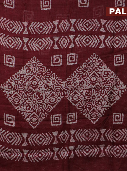 Jute cotton saree maroon with batik butta prints and printed border