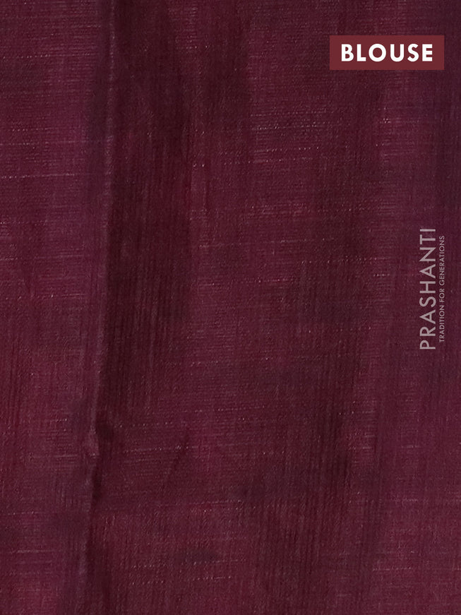 Jute cotton saree wine shade with allover leaf prints and simple border