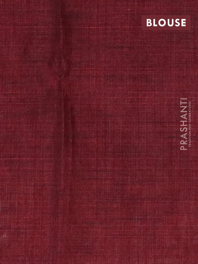 Jute cotton saree deep maroon with allover leaf prints and simple border