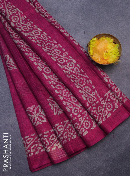 Jute cotton saree pink with batik butta prints and printed border