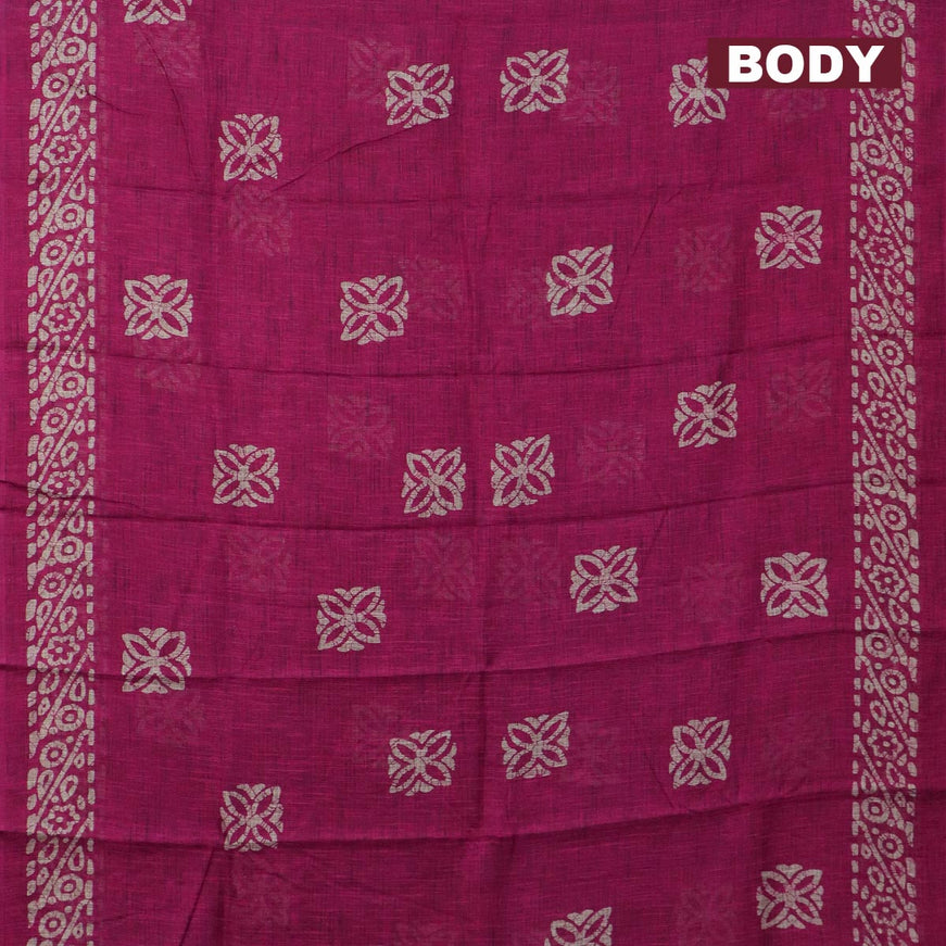 Jute cotton saree pink with batik butta prints and printed border