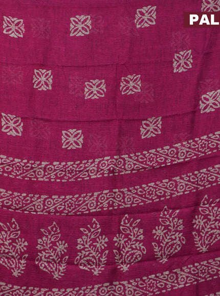 Jute cotton saree pink with batik butta prints and printed border