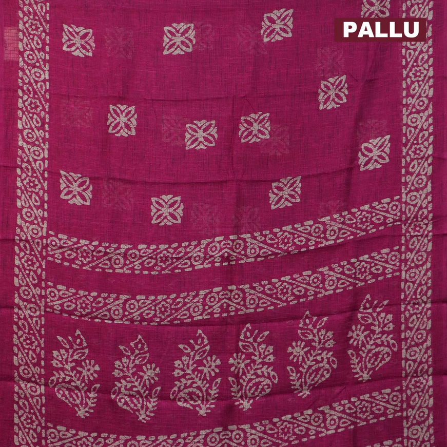 Jute cotton saree pink with batik butta prints and printed border