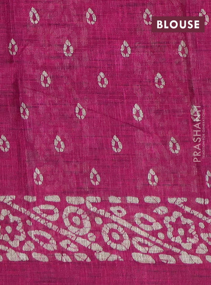 Jute cotton saree pink with batik butta prints and printed border