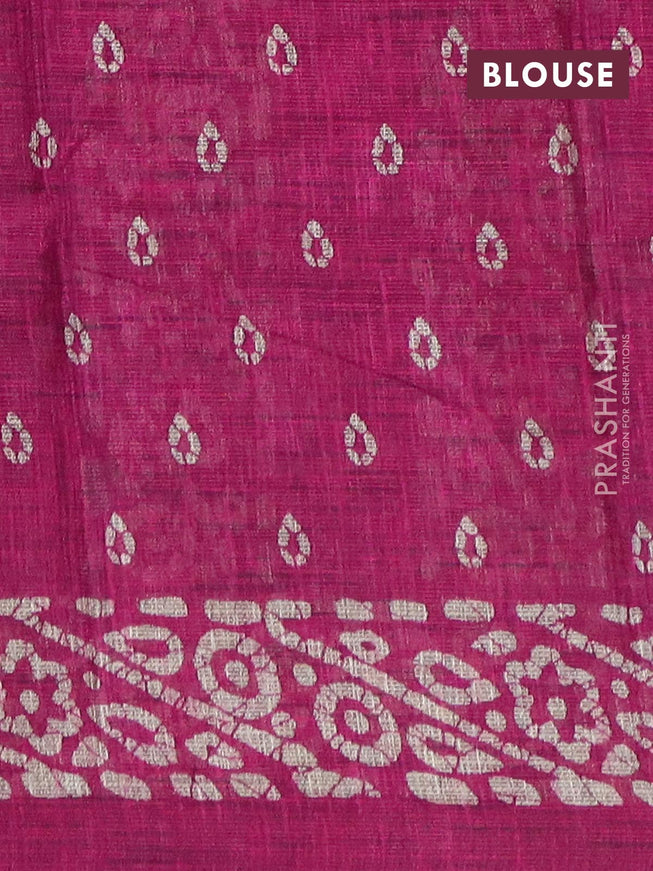 Jute cotton saree pink with batik butta prints and printed border