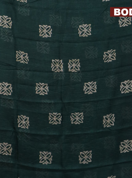 Jute cotton saree dark green with batik butta prints and printed border