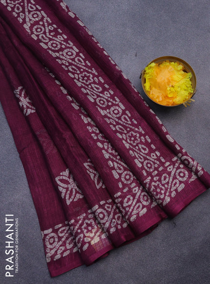 Jute cotton saree purple with batik butta prints and printed border