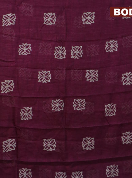 Jute cotton saree purple with batik butta prints and printed border