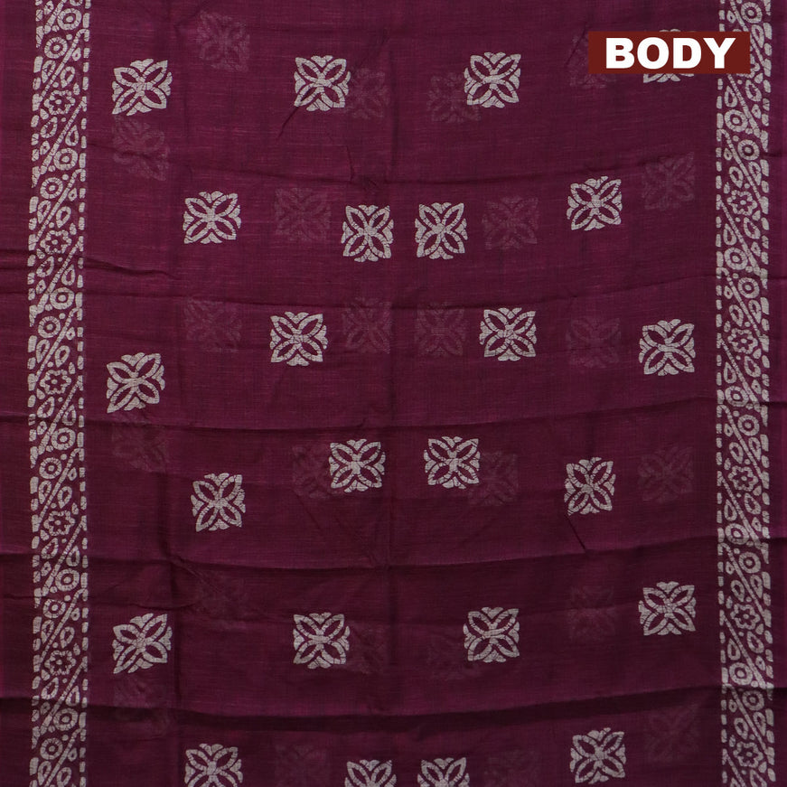 Jute cotton saree purple with batik butta prints and printed border