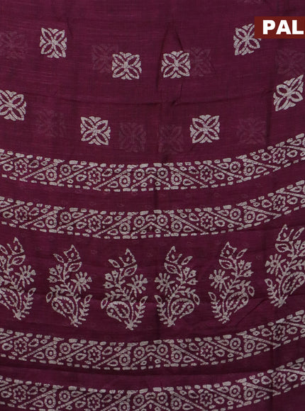 Jute cotton saree purple with batik butta prints and printed border