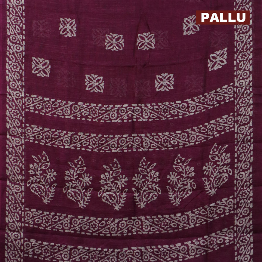 Jute cotton saree purple with batik butta prints and printed border