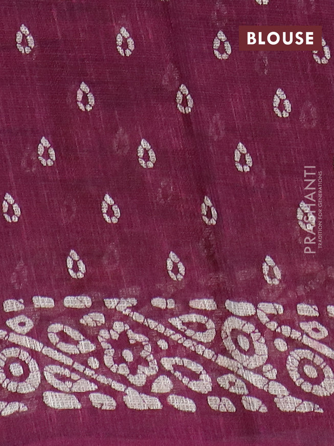 Jute cotton saree purple with batik butta prints and printed border