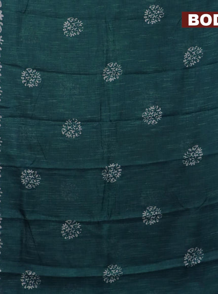 Jute cotton saree peacock blue with batik butta prints and printed border