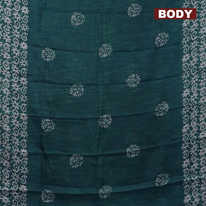 Jute cotton saree peacock blue with batik butta prints and printed border