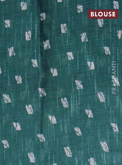 Jute cotton saree peacock blue with batik butta prints and printed border