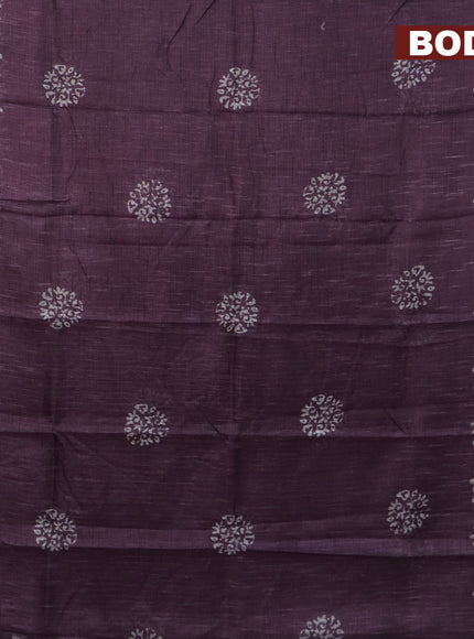 Jute cotton saree purple shade with batik butta prints and printed border